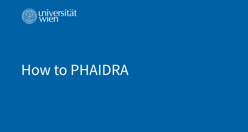 weiße Schrift auf blauem Grund How to PHAIDRA; Vorschaubild des Videos